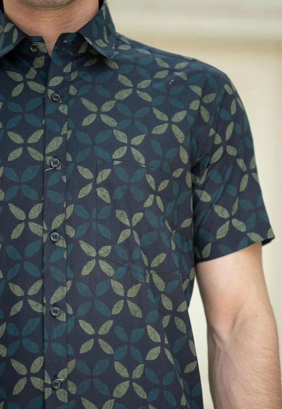 Printed Pure Cotton Shirt in Navy Blue