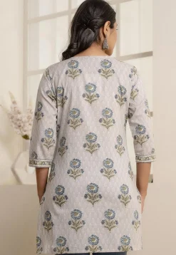 Printed Pure Cotton Straight Kurti in Light Fawn