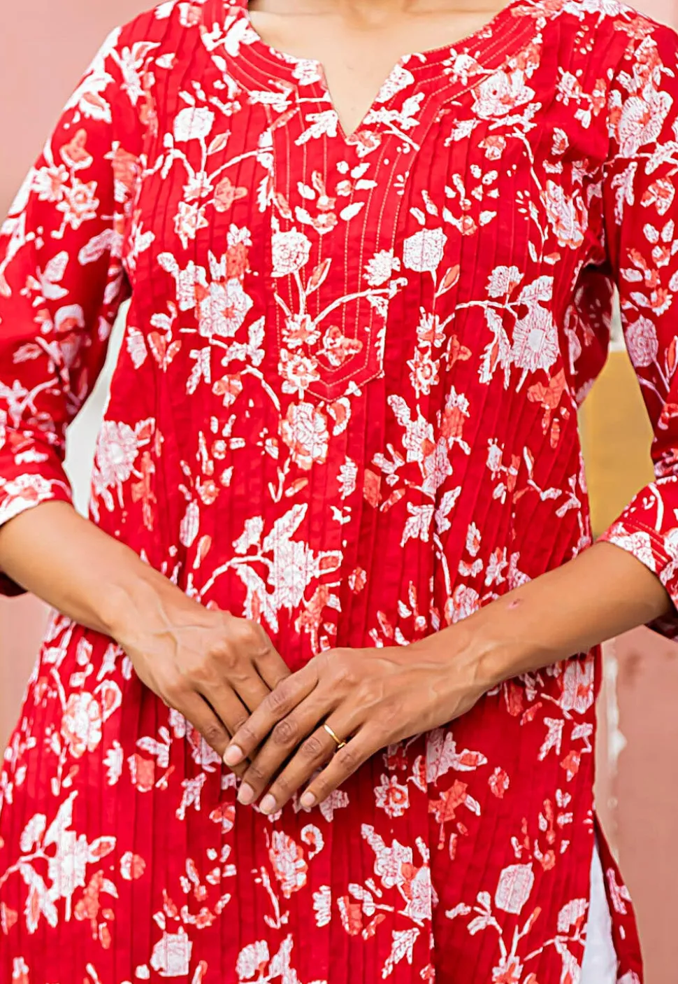 Printed Pure Cotton Straight Kurti in Red