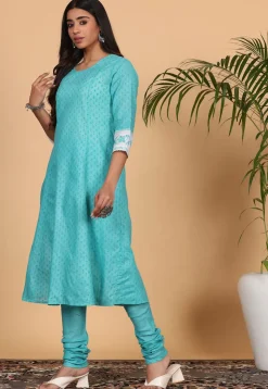 Printed Pure Cotton Straight Suit in Blue