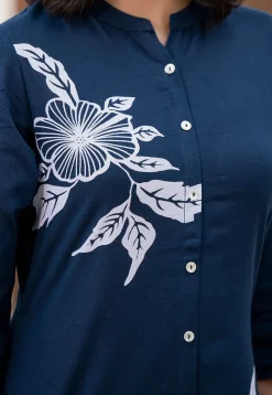 Printed Pure Cotton Straight Kurta Set in Navy Blue