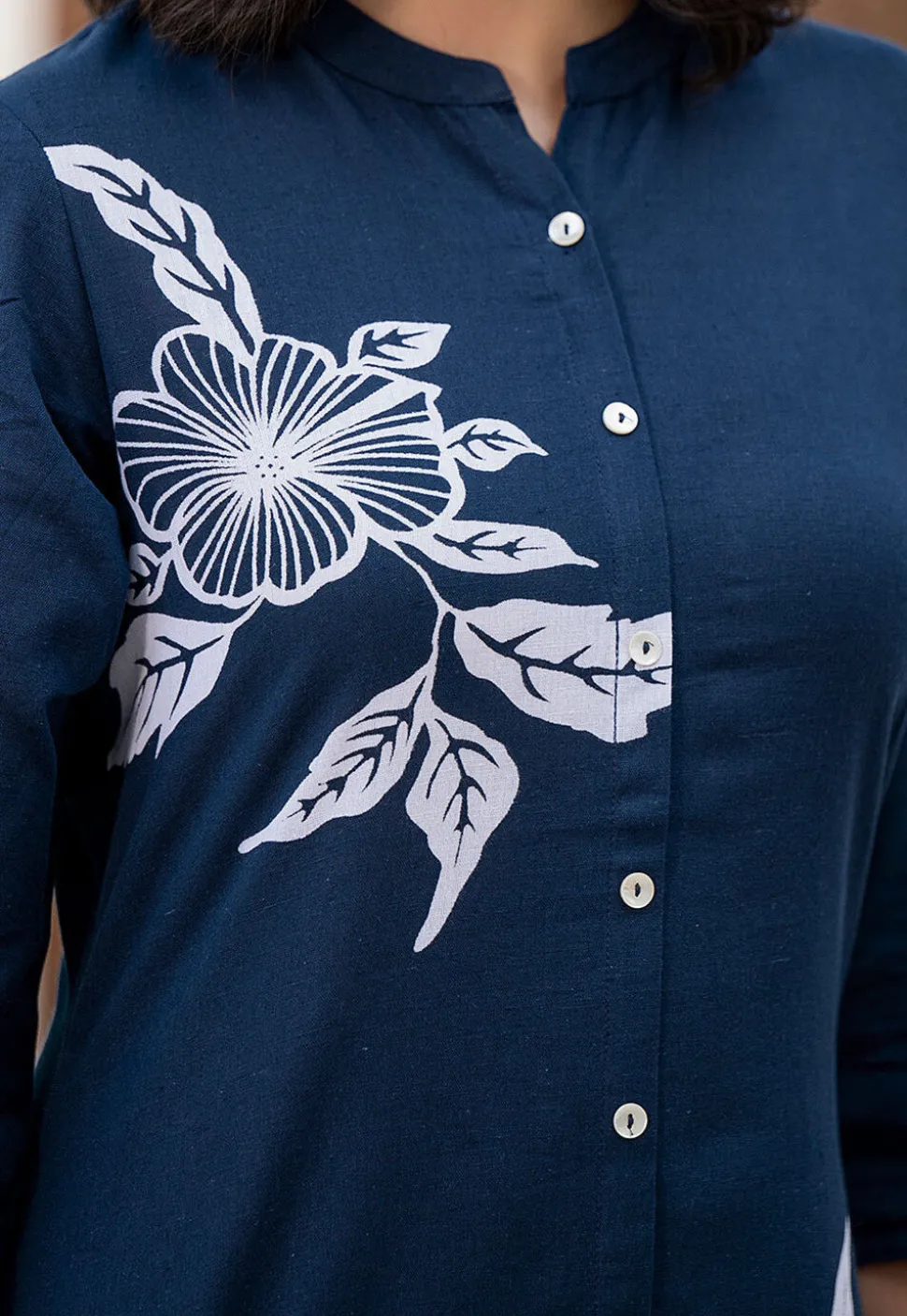 Printed Pure Cotton Straight Kurta Set in Navy Blue