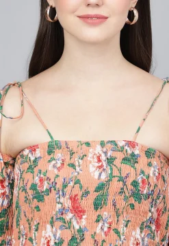 Printed Pure Cotton Tiered Maxi Dress in Peach