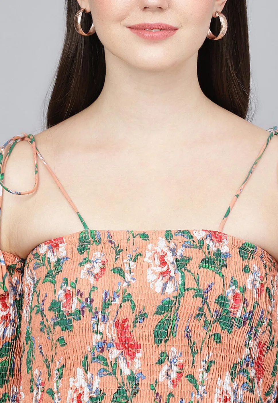 Printed Pure Cotton Tiered Maxi Dress in Peach