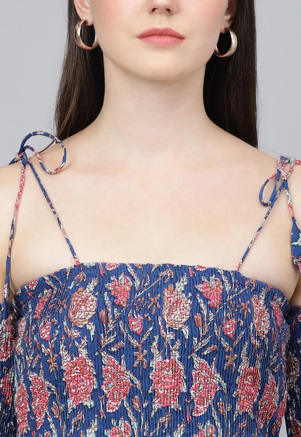 Printed Pure Cotton Tiered Maxi Dress in Navy Blue