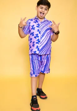 Printed Pure Cotton Top Set in Purple