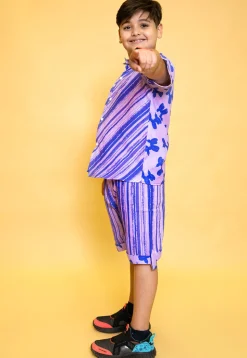 Printed Pure Cotton Top Set in Purple
