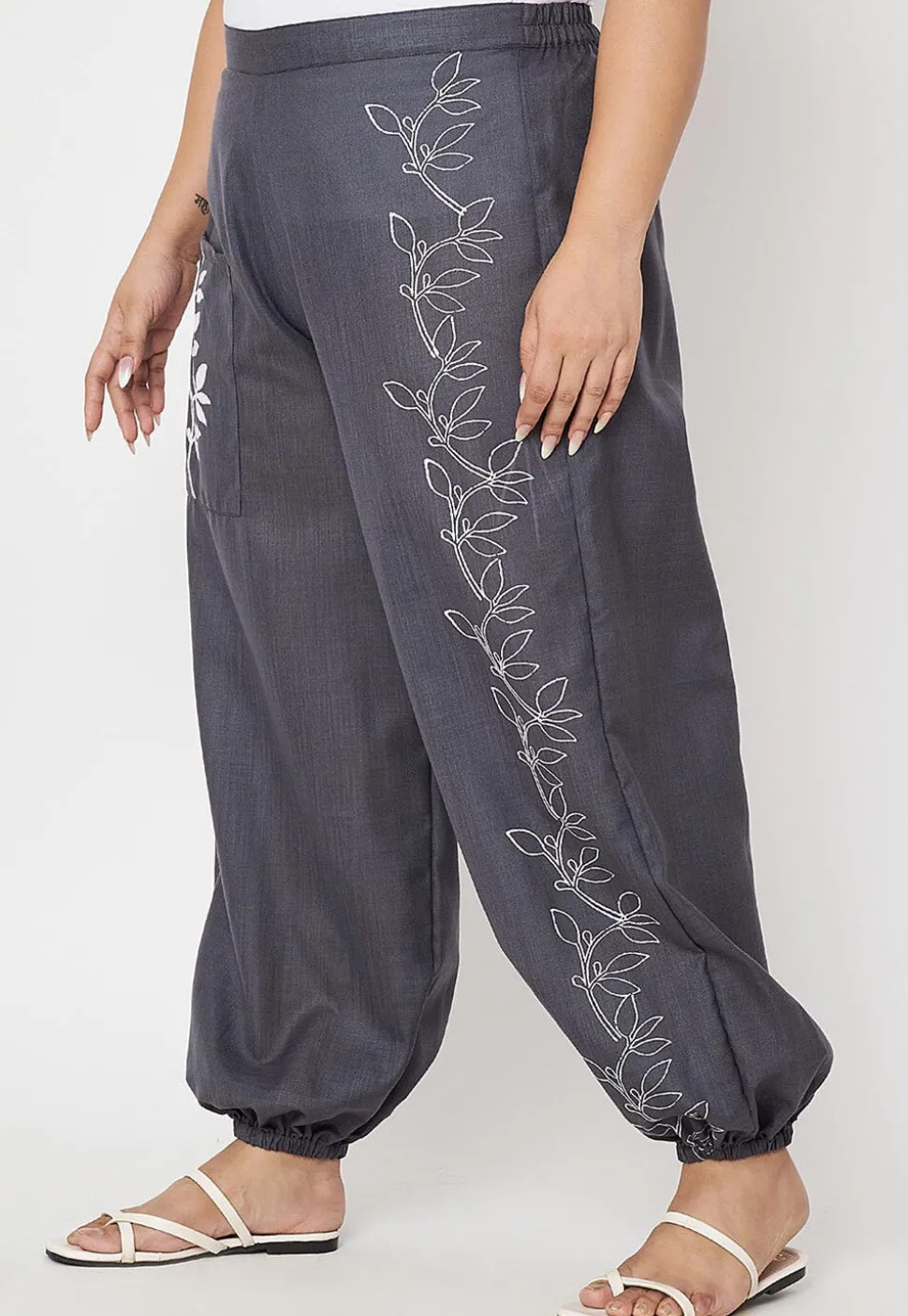 Printed Pure Cotton Trouser in Grey