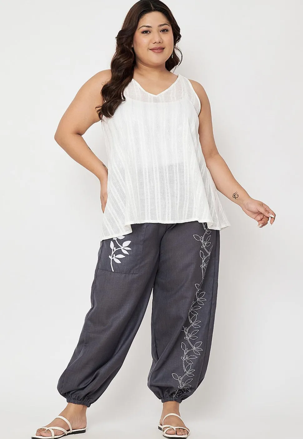 Printed Pure Cotton Trouser in Grey