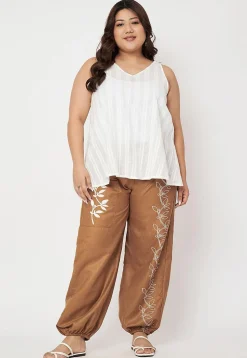 Printed Pure Cotton Trouser in Brown