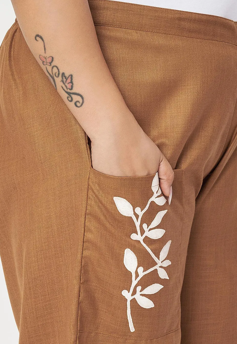 Printed Pure Cotton Trouser in Brown