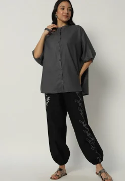 Printed Pure Cotton Trouser in Black