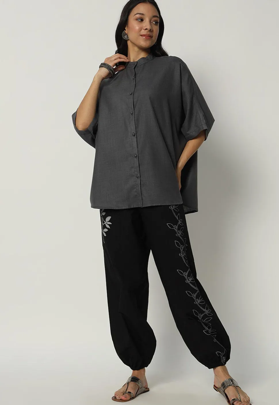 Printed Pure Cotton Trouser in Black