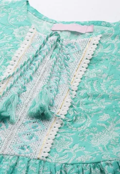 Printed Pure Cotton Tunic in Light Teal Green