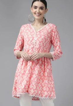 Printed Pure Cotton Tunic in Pink