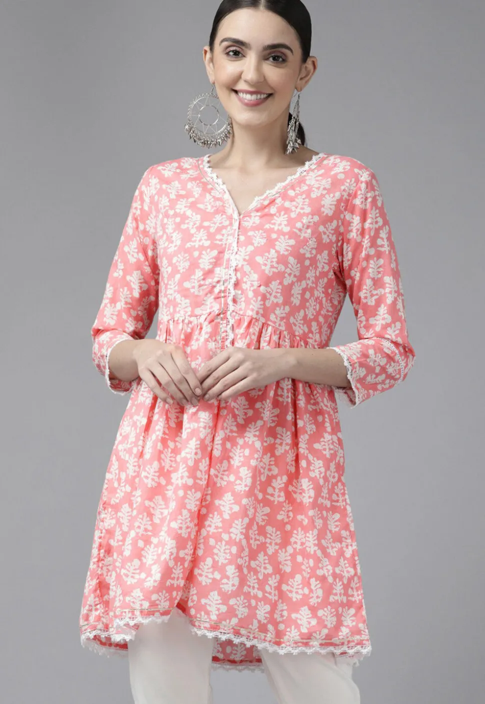 Printed Pure Cotton Tunic in Pink
