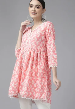 Printed Pure Cotton Tunic in Pink