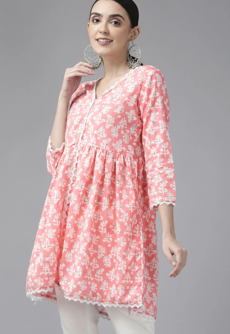 Printed Pure Cotton Tunic in Pink