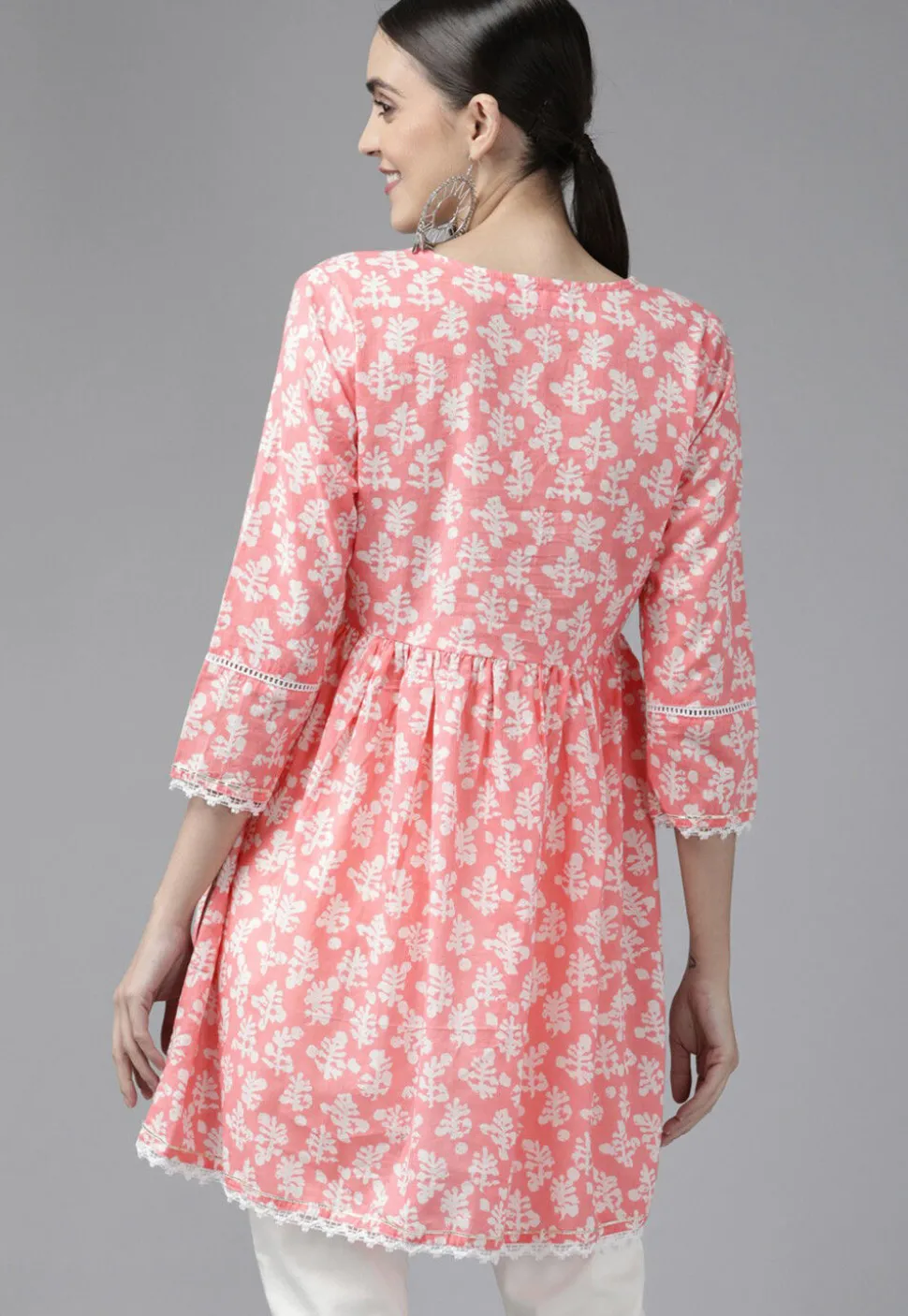 Printed Pure Cotton Tunic in Pink