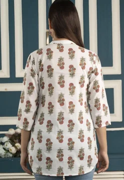 Printed Pure Cotton Tunic in Off White