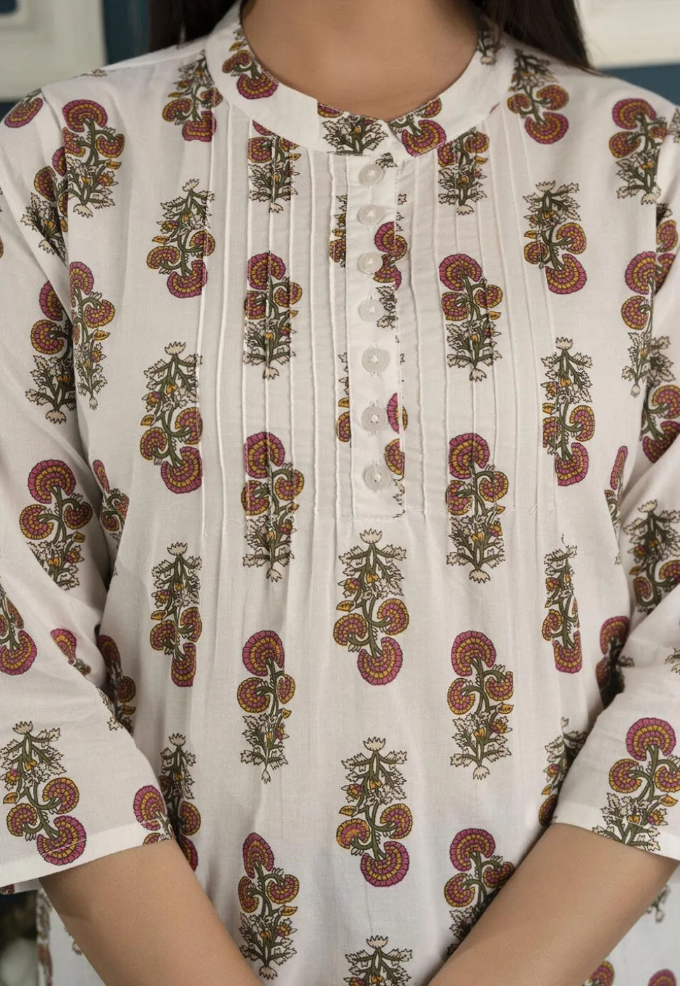 Printed Pure Cotton Tunic in Off White
