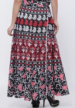 Printed Pure Cotton Wrap Around Skirt in Black