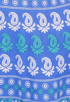 Printed Pure Cotton Wrap Around Skirt in Blue