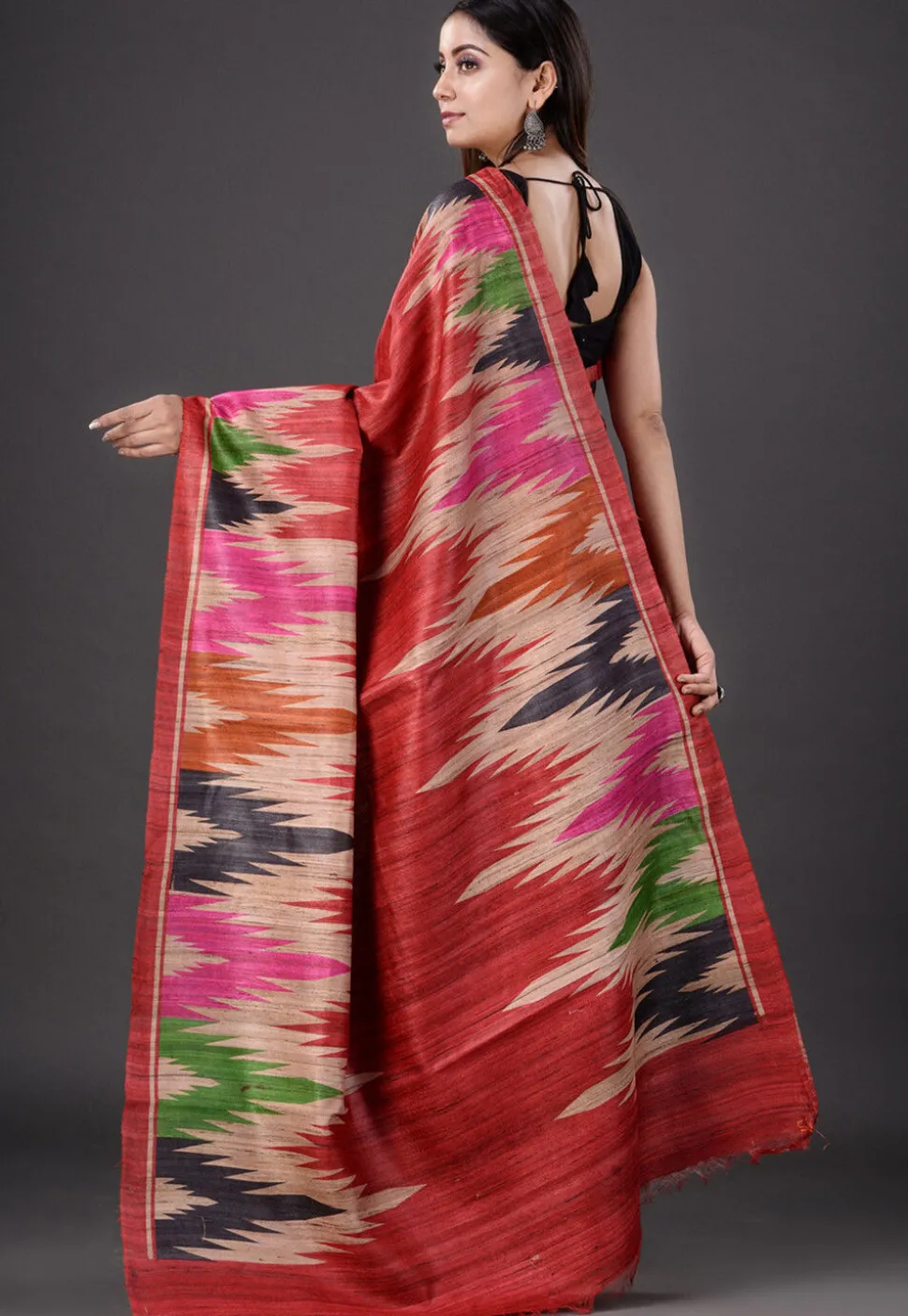 Printed Pure Ghicha Silk Saree in Red