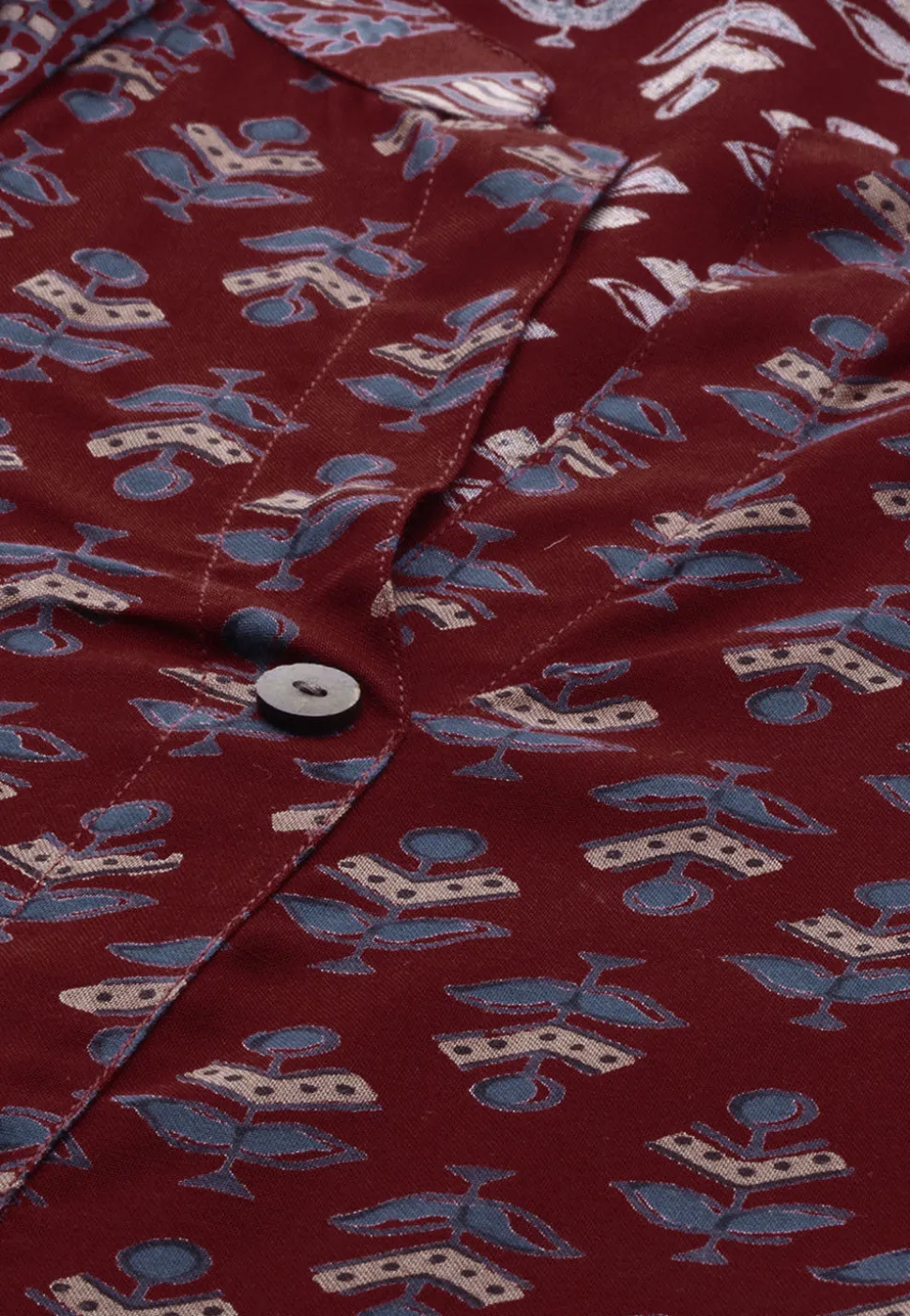 Printed Rayon A Line Kurta in Maroon