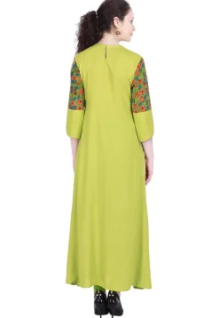 Printed Rayon A-Line Suit in Olive Green