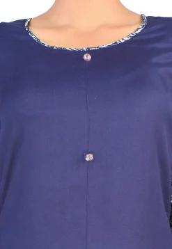 Printed Rayon Front Slit Ruffled Kurta in Navy Blue