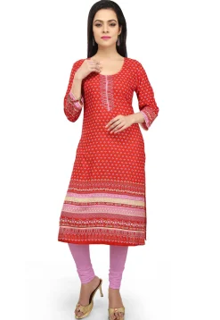 Printed Rayon Kurta in Red