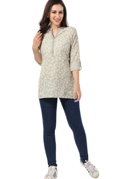 Printed Rayon Kurti in Light Grey