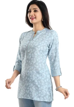 Printed Rayon Kurti in Light Blue