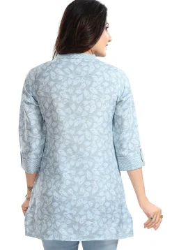 Printed Rayon Kurti in Light Blue