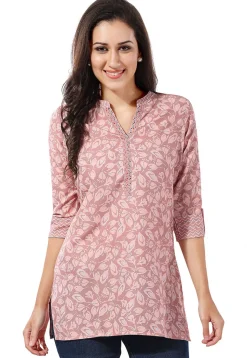 Printed Rayon Kurti in Peach