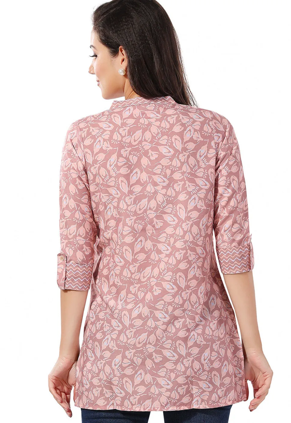 Printed Rayon Kurti in Peach