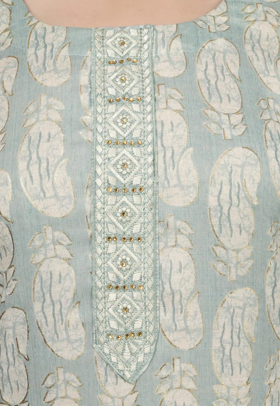 Printed Rayon Pakistani Suit in Sky Blue