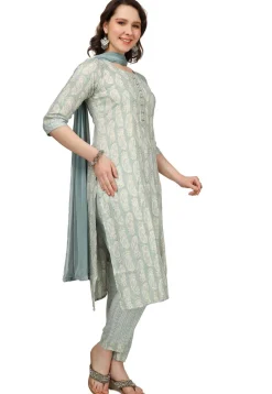 Printed Rayon Pakistani Suit in Sky Blue