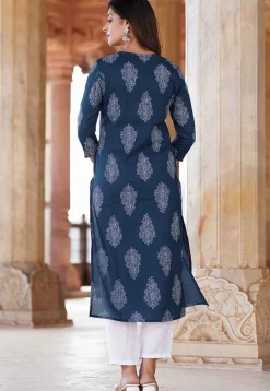 Printed Rayon Pakistani Suit in Blue