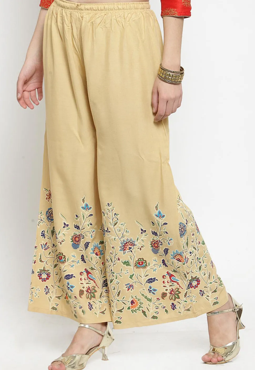 Printed Rayon Palazzo in Beige