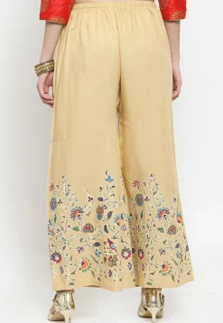 Printed Rayon Palazzo in Beige