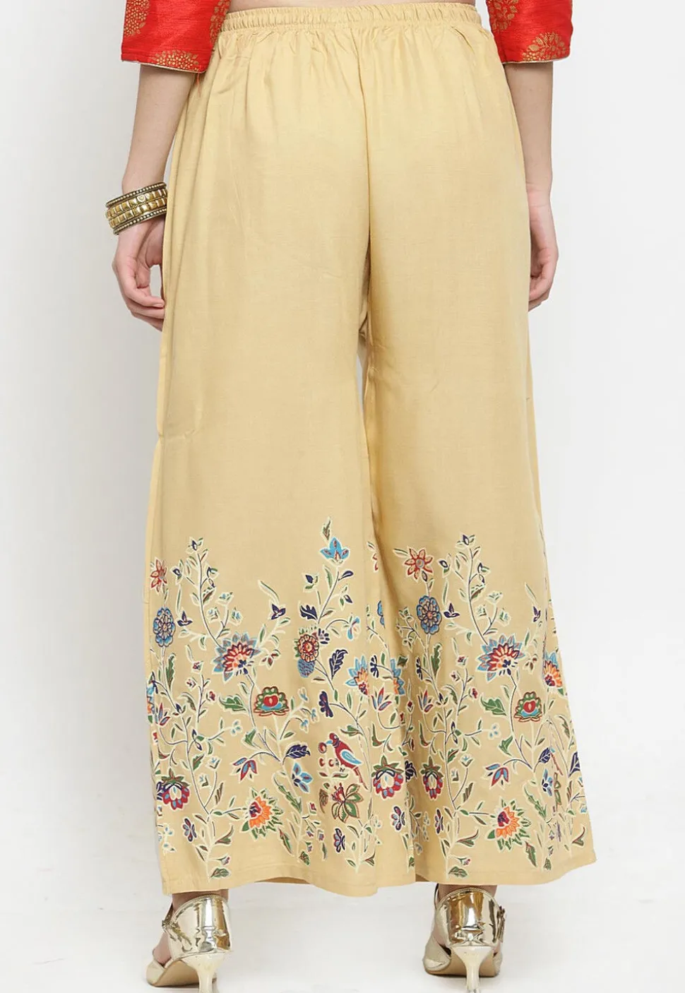Printed Rayon Palazzo in Beige