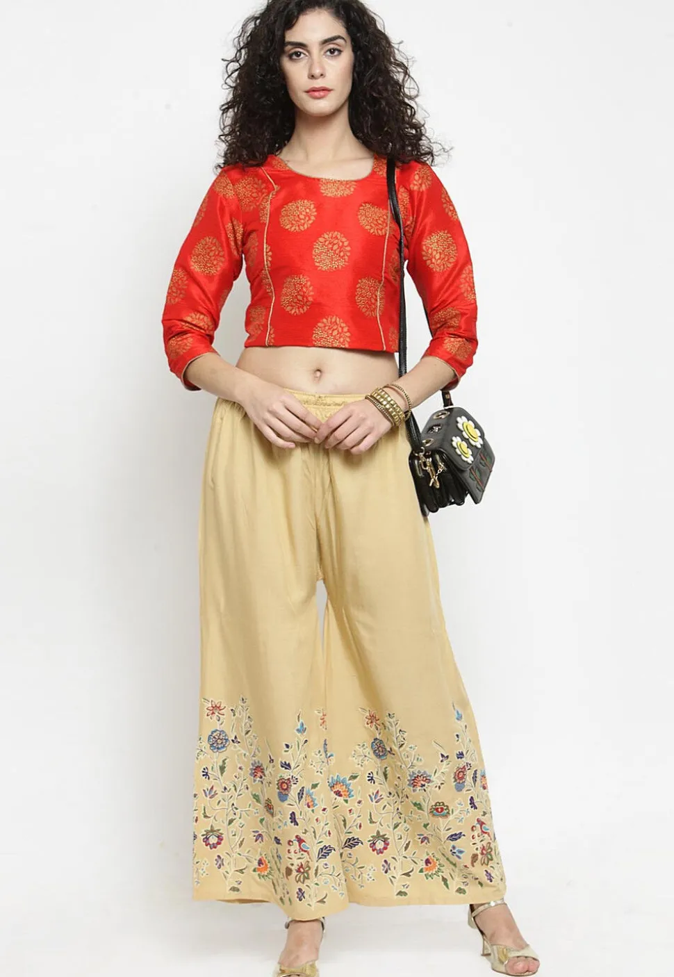 Printed Rayon Palazzo in Beige