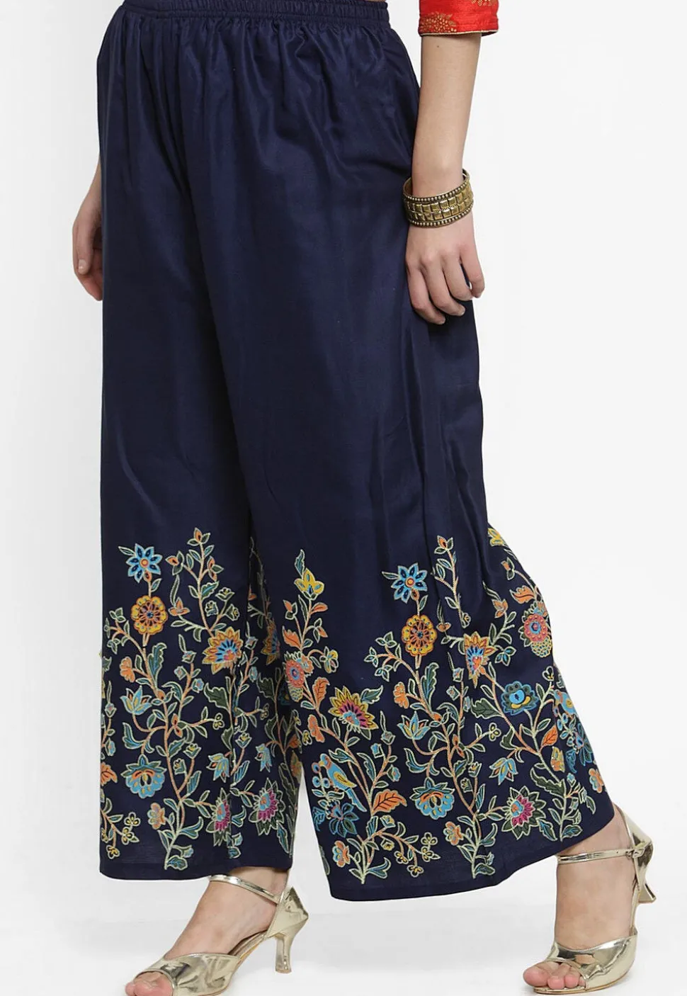 Printed Rayon Palazzo in Navy Blue