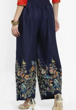Printed Rayon Palazzo in Navy Blue