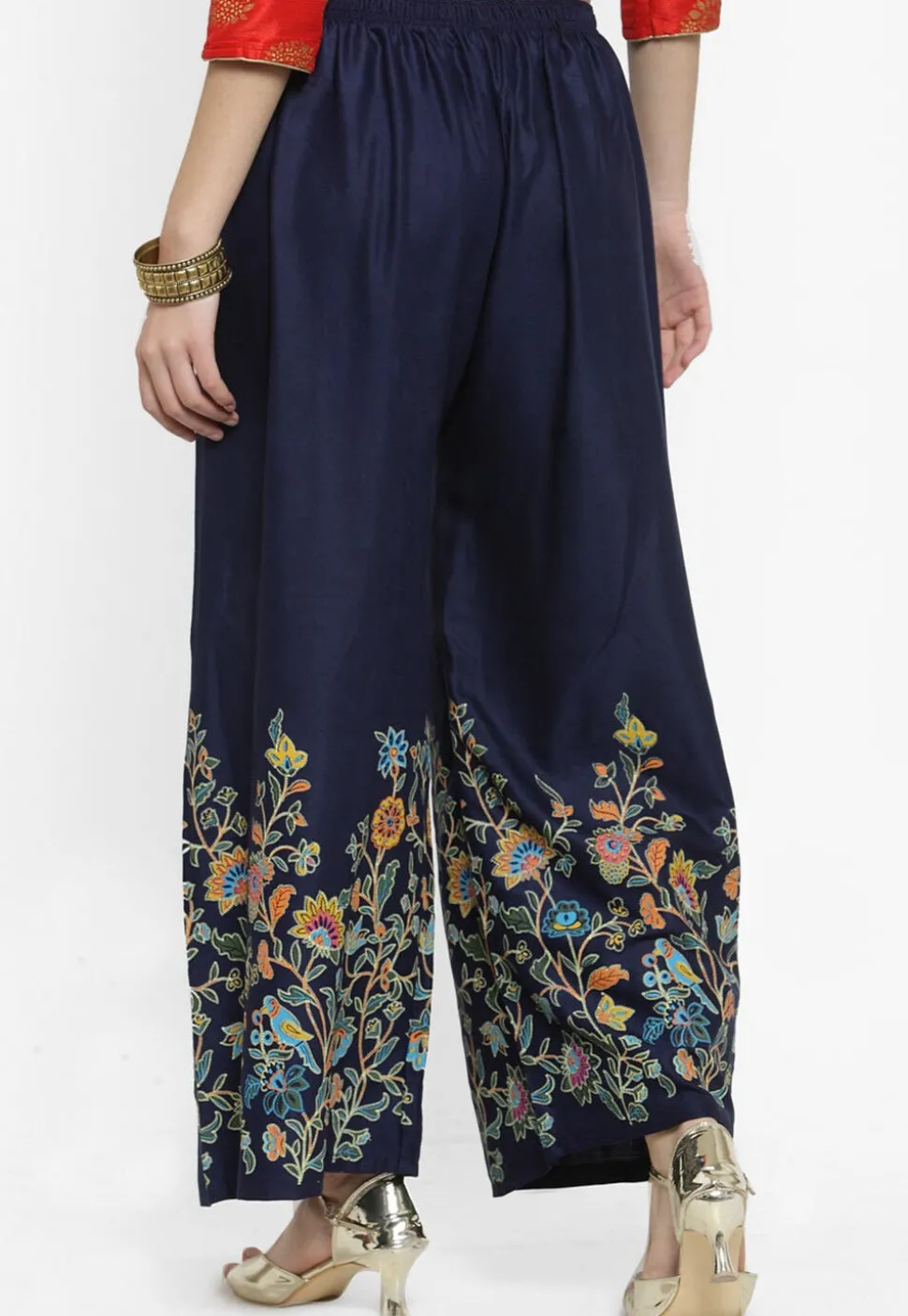 Printed Rayon Palazzo in Navy Blue