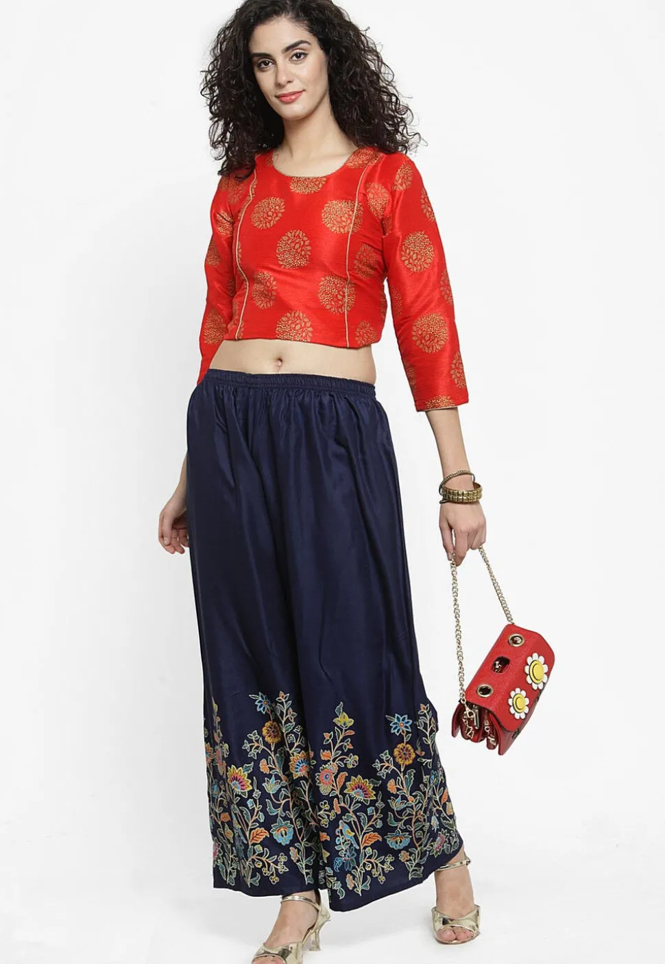 Printed Rayon Palazzo in Navy Blue