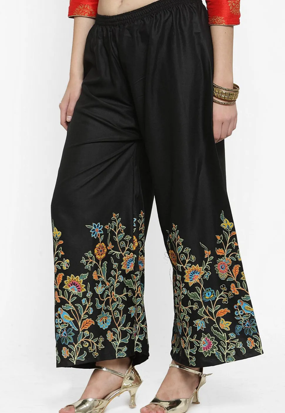 Printed Rayon Palazzo in Black