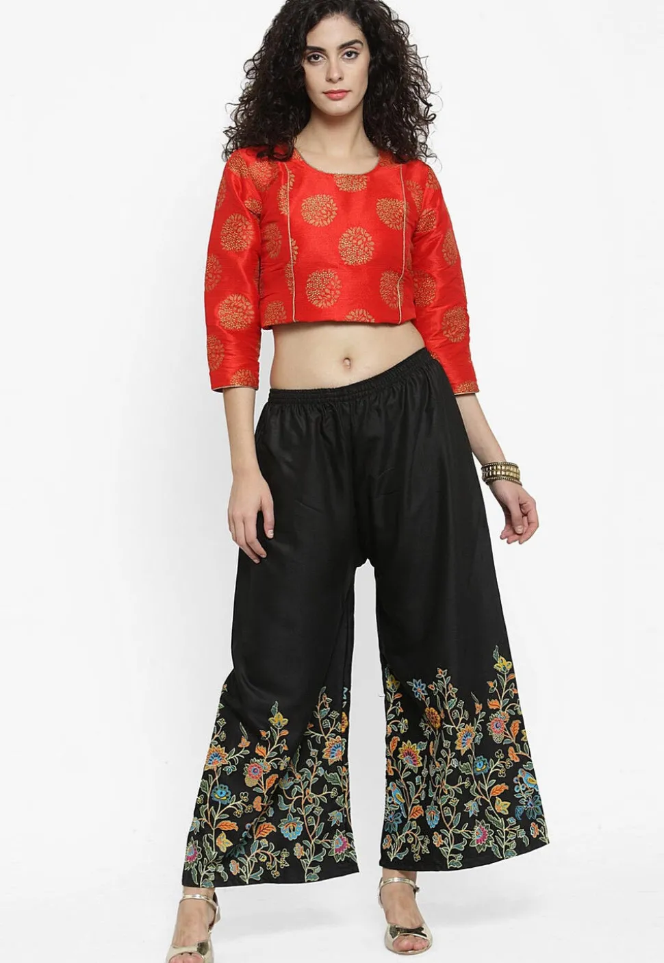 Printed Rayon Palazzo in Black